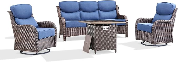 Luxury Patio Furniture Set with 6-inch Thick Cushion, Outdoor Furniture with Fire Pit Table, Swivel Chairs, Sofa - Photo 6