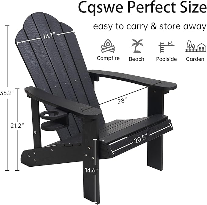 Adirondack Chair，All-Weather Can Used Patio Chair with Cup Holder，Sturdy Outdoor Lawn Chair，Easy Clean Surface and - Photo 3