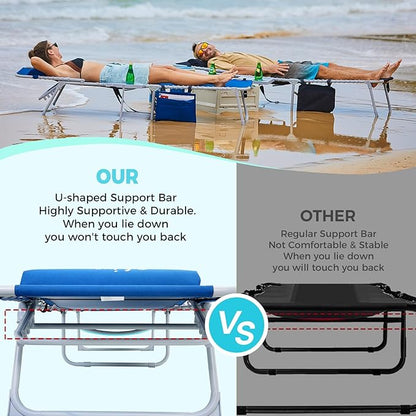 #WEJOY 2 PCS Lounge with Side Table for Outdoor 5-Position Adjustable Recliner Chair for Beach Sunbathing Patio Pool Lawn Lay Flat Portable Camp Reclining Chair with Shoulder Strap Side Pocket