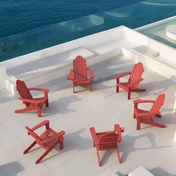 LUE BONA HDPS Adirondack Chairs Set of 6, Fire Pit Outdoor Chair Weather Resistant with Cup Holder - Photo 1