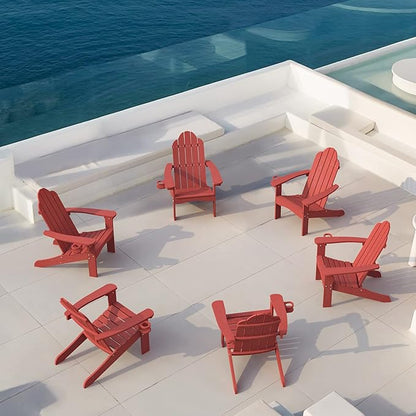 LUE BONA HDPS Adirondack Chairs Set of 6, Fire Pit Outdoor Chair Weather Resistant with Cup Holder, Modern Plastic Chair Plastic for Patio, Deck, Proch, 350LBS, Red