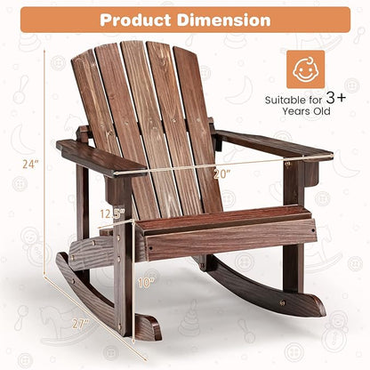 Giantex Wooden Adirondack Rocking Chairs Set of 2 - Kids Outdoor Rocker with Slatted seat, Smooth Rocking Feet, 300LBS Weight Capacity, Porch Rocking Chair for Balcony, Backyard, Poolside (2, Coffee)