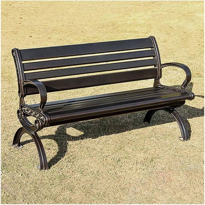 Outdoor Bench Chair Cast Aluminum Park Bench Large All Weather Metal Garden Bench for Backyard Porch Lawn (130cm DB Bench)