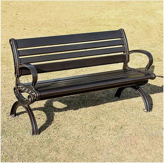 Outdoor Bench Chair Cast Aluminum Park Bench Large All Weather Metal Garden Bench for Backyard Porch Lawn (130cm DB Bench)