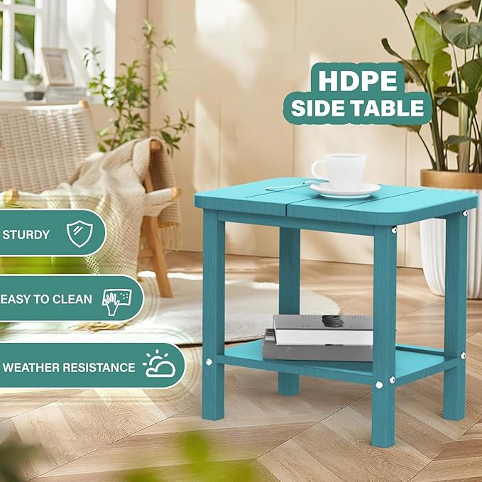 Patio Side Table, Outdoor HDPE Adirondack End Table for Patio,Outdoor Side Table for Backyard, Garden, Pool, Lawn,Aurba