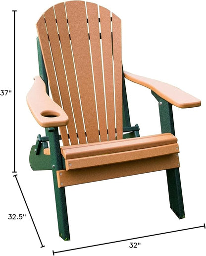 Furniture Barn USA Poly Folding Adirondack Chair with Smart Phone Holder, Cedar and Turf Green