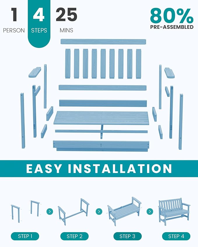 SERWALL Outdoor Bench, HDPE Outdoor Benches Weatherproof, 2-Person Garden Bench with 660 lbs Weight Capacity - Photo 8