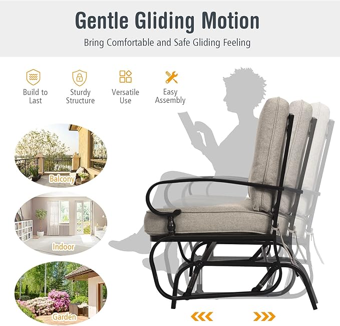 Giantex Outdoor Glider Bench, Patio Loveseat with Cushions, 440 Lbs Capacity, 2-Person Outdoor Rocking Chair - Photo 4