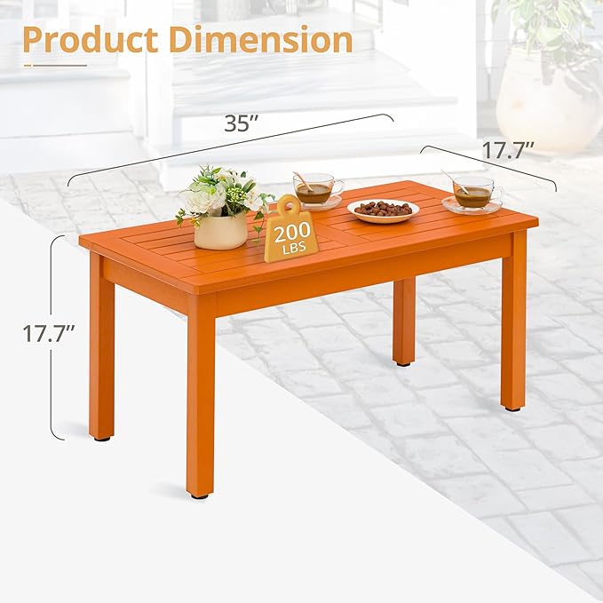 LUE BONA Outdoor Coffee Table Rectangle, HDPS Patio Coffee Tables for Outside - Photo 3