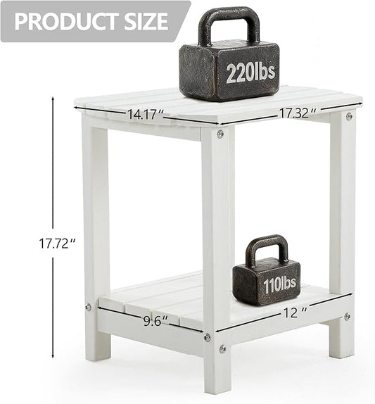 Adirondack Small Outdoor Side Table - Weatherproof HDPE Patio End Table with 2-Tier Storage for Firepit, Balcony, Garden, Poolside or Bathroom (White, Set of 1)