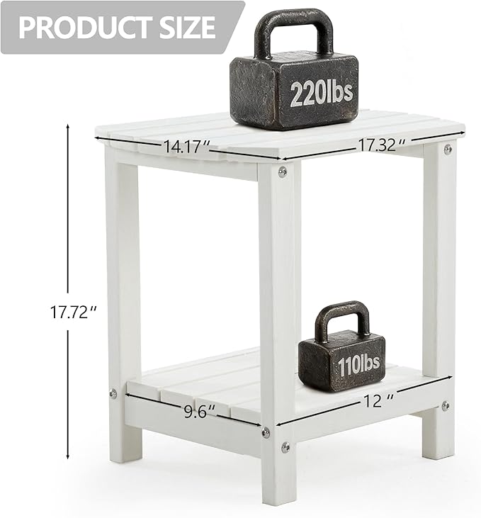 Adirondack Small Outdoor Side Table - Weatherproof HDPE Patio End Table with 2-Tier Storage for Firepit, Balcony, Garden, Poolside or Bathroom (White, Set of 4)