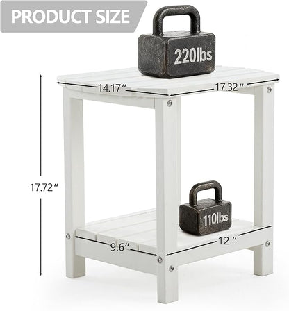 Adirondack Small Outdoor Side Table - Weatherproof HDPE Patio End Table with 2-Tier Storage for Firepit, Balcony, Garden, Poolside or Bathroom (White, Set of 4)