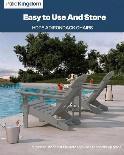 Grey 6-Piece Folding Adirondack Chair Set with Cup Holders, Ottomans, Side Table & Beige 11FT Cantilever Umbrella with Base, HDPE Outdoor Chairs