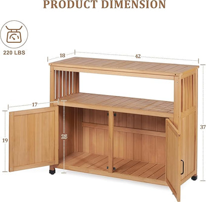 Mederlo Wooden Patio Bar Table Set with Storage, Buffet Cabinet Sideboard for Outdoor and Indoor
