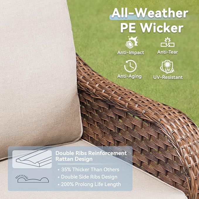 Wicker Rocking Swivel Glider Chair with Cushion for Porch, Balcony, and Backyard Use