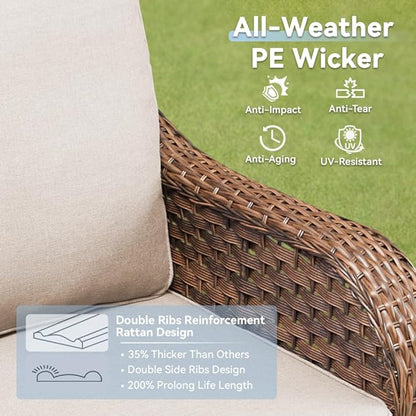 Wicker Rocking Swivel Glider Chair with Cushion for Porch, Balcony, and Backyard Use