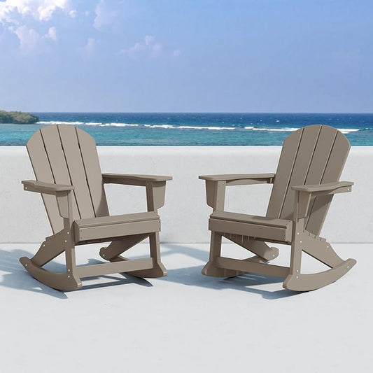 WO WESTIN OUTDOOR HDPE Laguna Outdoor Rocking Poly Adirondack Chair (Set of 2), Weathered Wood