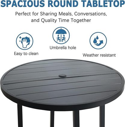 60" Round Patio Dining Table for 8, All-Weather Metal Patio Table with Umbrella Hole, Outdoor Round Dining Table for Lawn Garden Porch, Black