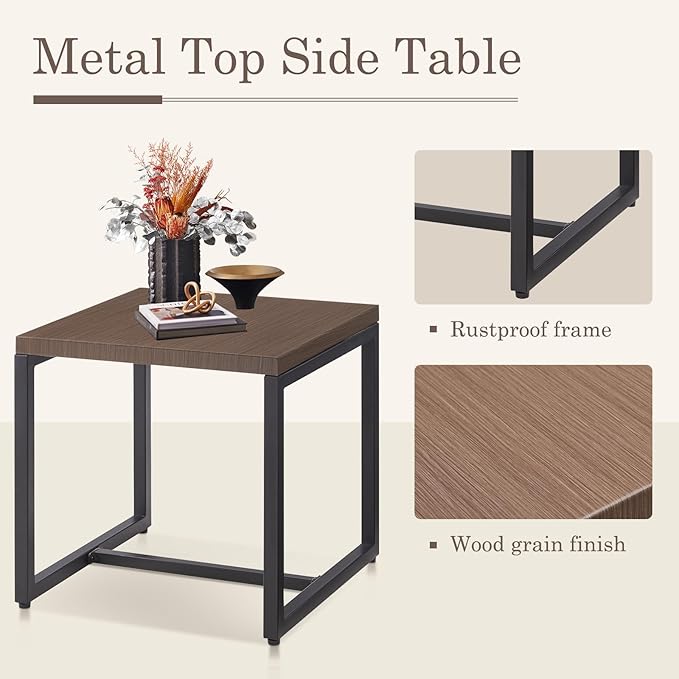 Belord Small Outdoor Side Table: 50 Lbs Weight Capacity Square Metal Patio Side Table with Anti-Rust Frame - Photo 3