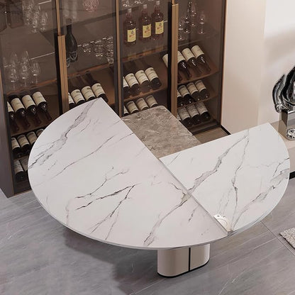 Large Round Folding Table Top, 4-Folding Wood Table top, Temporary Replacement Inoor Outdoor Tops for Dining and Coffee(Marble White, D-140cm/55.1in)