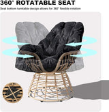 Swivel Chairs for Outside Patio Set of 3, 360° Swivel Pe Wicker Luxury Lounger Chair with 20" Side Table - Photo 3