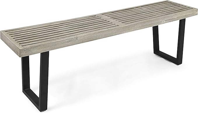 Solid Wood and Metal Outdoor Bench - Sturdy Garden Seating with Comfortable Backrest for Patio, Porch, and Park Use