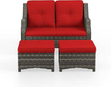 3 Piece Patio Furniture Set, 2-Seater Loveseat and 2 Ottomans PE Wicker Footstool - Photo 9