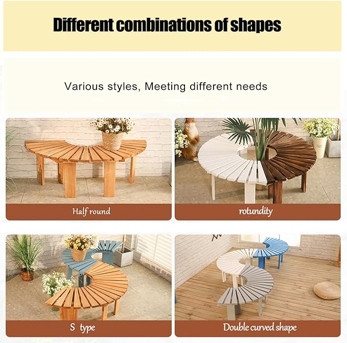 Wooden Garden Curved Bench, Half Round Outdoor Tree Bench, Wrap Around Park Backless Bench Outdoor Furniture, Garden Stool Patios Lawn Tree Chair Solid Wood Slatted Seat (1/2 Round)