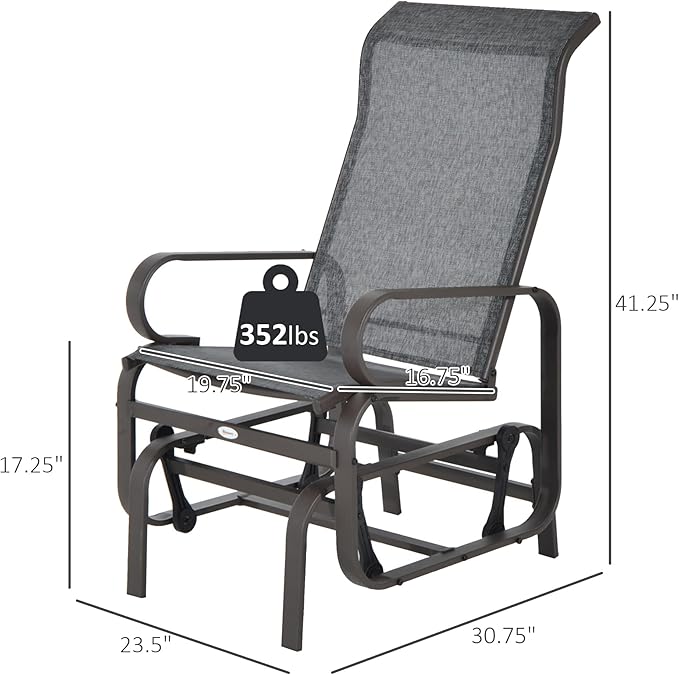 Outsunny Outdoor Glider Chair, Gliders for Outside Patio with Smooth Gliding Mechanism and Lightweight Construction for Backyard, Gray