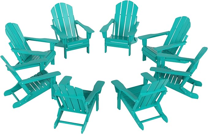 WO WESTIN OUTDOOR HDPE Laguna Outdoor Folding Poly Adirondack Chair (Set of 8),Turquoise