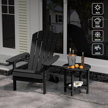YEFU Adirondack Side Table, 18" Double Outdoor Side Table, Poly Lumber end Table, Weather Resistant for Indoor, Patio, Pool, Porch, Backyard-Black