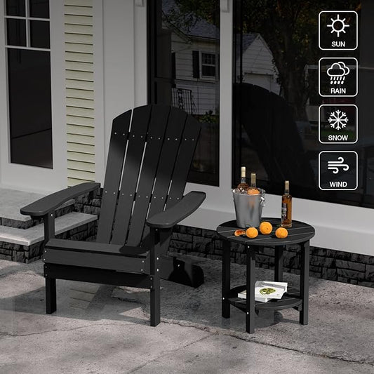 YEFU Adirondack Side Table Set of 2, 18" Double Outdoor Side Table, Poly Lumber end Table, Weather Resistant for Indoor, Patio, Pool, Porch, Backyard-Black