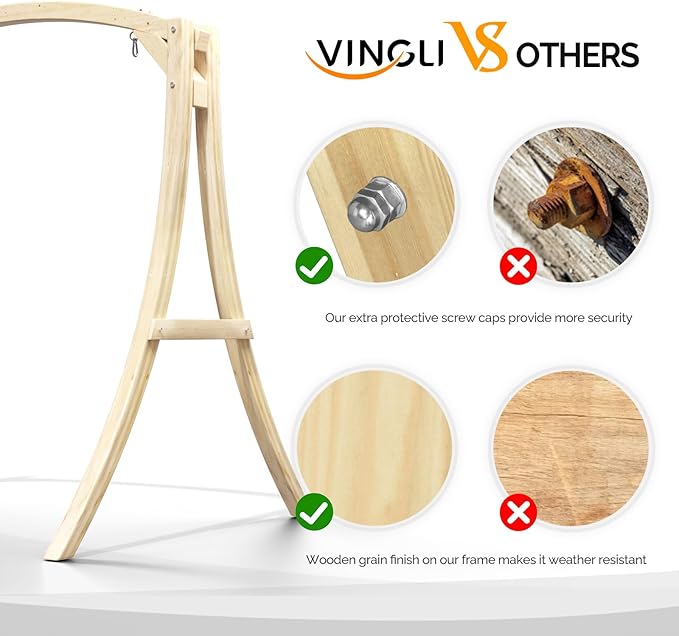 VINGLI Outdoor Wooden Swing Frame, Heavy Duty 1000 LBS A-Frame Swing Stand with Farmhouse Cottage Style - Photo 5