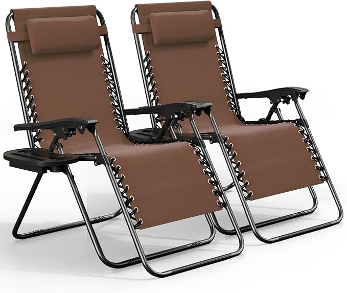 Nestl Zero Gravity Chairs Set of 2, Patio Lounge Chair Outdoor with Pillows & Cup Holder Trays - Photo 1