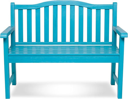 Shine Company Belfort Outdoor Solid Wood Patio Garden Bench, Ergonomic Seat, 22" D x 44.75" W x 36" H, Aqua