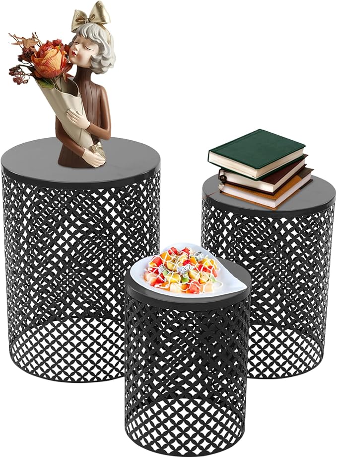 Outdoor Patio Coffee Table Set of 3, Metal Frame Accent Table, Coffee End Tables, Decorative Garden, for Gardens - Photo 6