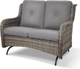 Patio Loveseat Wicker Loveseat Rattan Glider Sofa with Curved Armrest Thicking Back & Seat Cushions for Garden Balcony - Photo 2