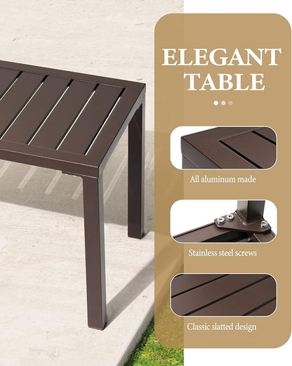 Crestlive Products Outdoor Side Table Set of 2, Aluminum Rectangular Side/End Table, Small Patio Coffee Bistro Table for Outdoor Indoor (Brown)