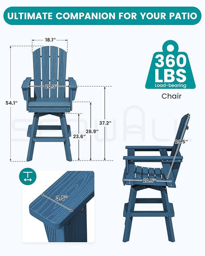 SERWALL Swivel Adirondack Bar Chair, HDPE Swivel Balcony Adirondack Chair, Outdoor Bar Height Barstools Chair for Bistro, Poolside, Garden, Blue
