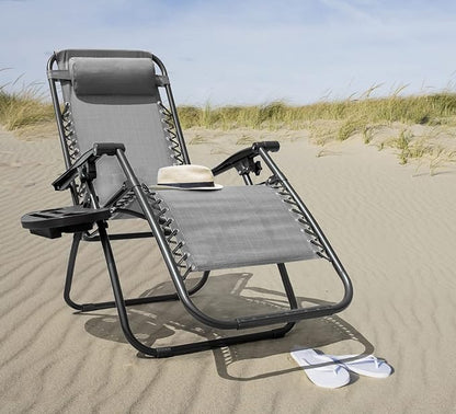 Kemon Zero Gravity Folding Lounge Outdoor Patio Adjustable Reclining Chair with Pillows and Cup Holders for Beach Set of 2, Double Grey, KM-CDGVC