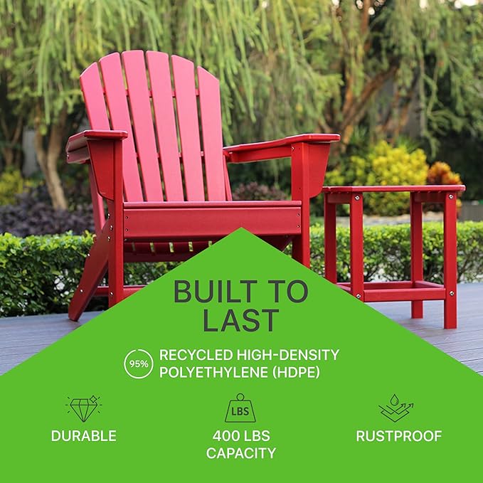 NewTechWood Atlantic Classic Curveback Plastic Weather Resistant Patio Adirondack Chair, Easy Installation, Widely Used in Outdoor, Fire Pit, Deck, Lawn, Outside, Garden Chairs (Ruby Red)