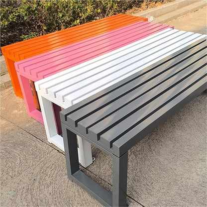 Metal Garden Benches, Backless Locker Room Bench, Multifunctional Long Bench with Steel Frame, 2-Person Outdoor Bench for Park, Porch, Patio, Entryway(White,120cm/47.2in)