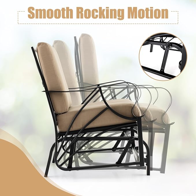 Giantex 2-Pack Outdoor Glider, Patio Rocking Chair with Thick Cushion, Sturdy Metal Frame, Curved Armrest, Ergonomic Design, Single-Person Glider Chair for Garden, Yard, Porch Rocker, Beige
