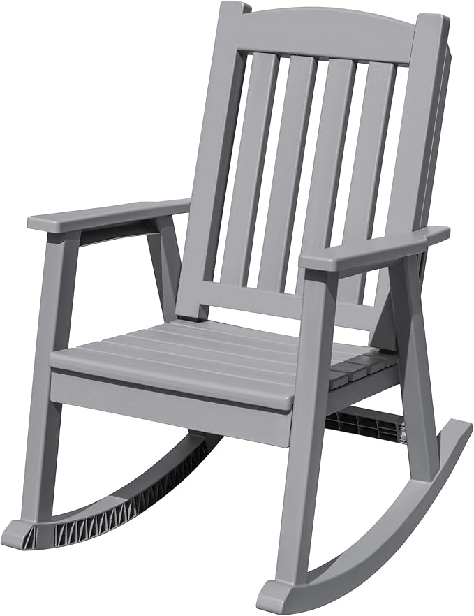 Flamaker Outdoor Rocking Chairs, PP Material Patio Rocking Chairs All Weather Resistant, Heavy Duty Rockers with High Back for Patio Backyard Porch (Gray)