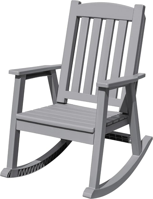 Flamaker Outdoor Rocking Chairs, PP Material Patio Rocking Chairs All Weather Resistant, Heavy Duty Rockers with High Back for Patio Backyard Porch (Gray)