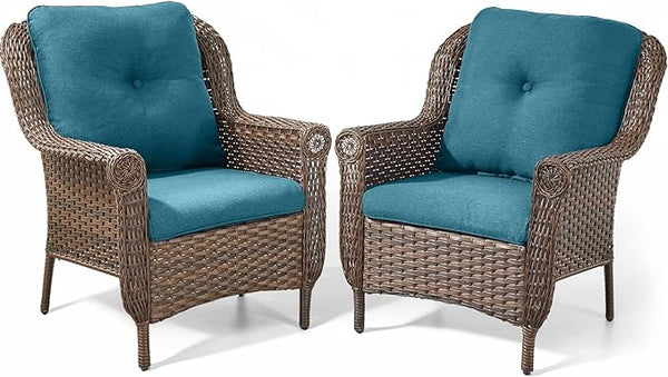 Patio Wicker Chairs Outdoor Furniture Chair - Set of 2 Outside All Weather Lawn Dining Brown Rattan Armchair with High - Photo 1