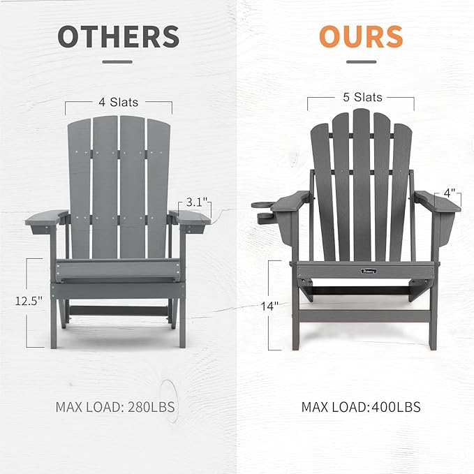 FUNBERRY Folding Adirondack Chair, All Weather HDPE Wood Texture Fire Pit Chairs with Cup Holder for Outdoor