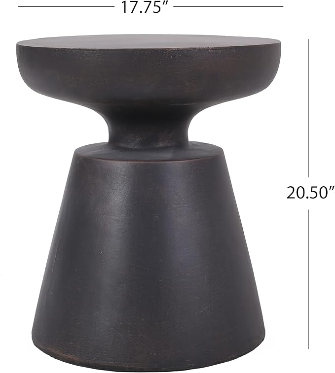 Outdoor Concrete Side Table Faux Stone End Table, Round Outdoor Accent Tables, Garden Stool Plant Stand for Porch, Backyard Patio Black