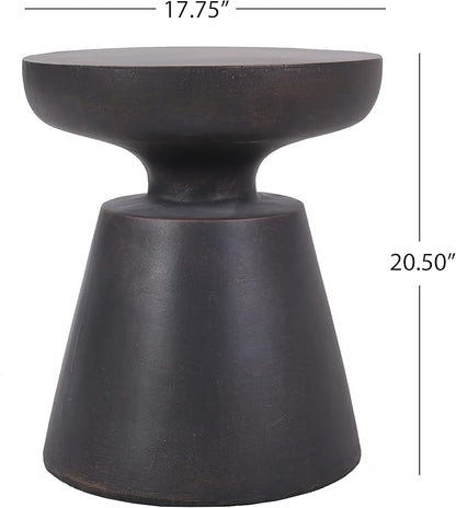 Outdoor Concrete Side Table Faux Stone End Table, Round Outdoor Accent Tables, Garden Stool Plant Stand for Porch, Backyard Patio Black