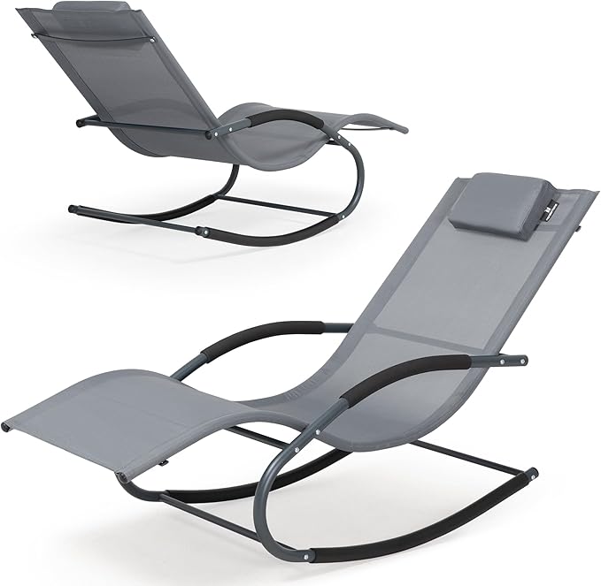 Outdoor Lounge Chair with Pillow, Pool Chaise Lounge Chair Set of 2, Grayish Blue - Photo 5